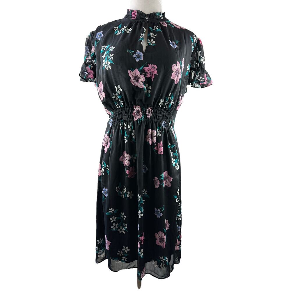 NWT Lane Bryant Floral Dress Black Smocked Keyhole Chiffon Plus Size 24 P - Picture 13 of 14